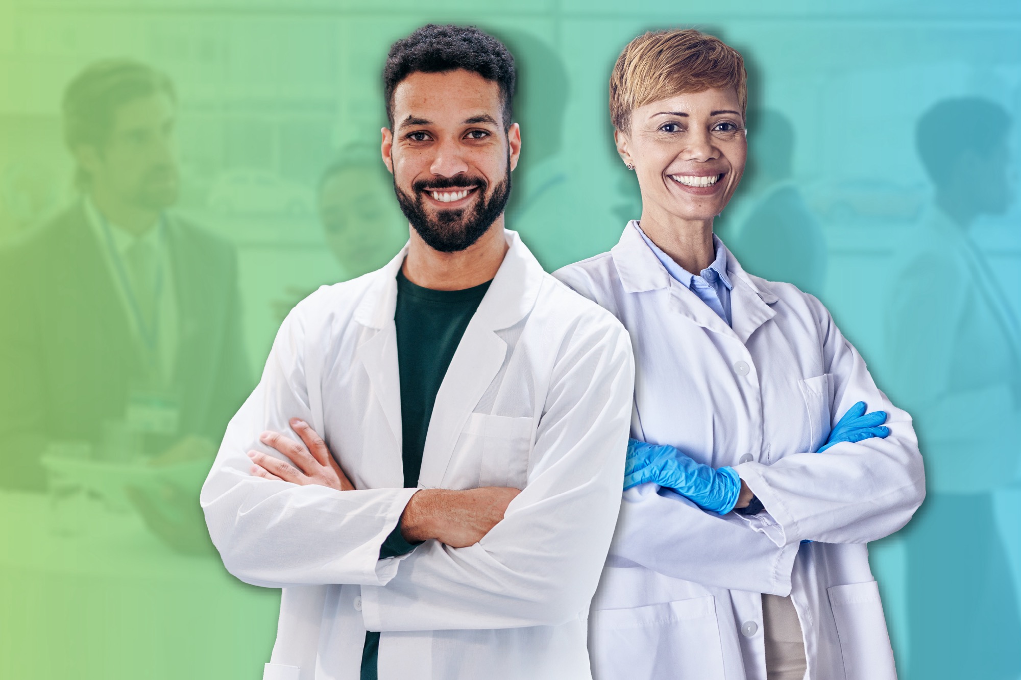 smiling man and woman