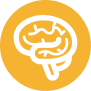 line illustration of brain on an orange background